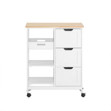 Кухонный шкаф на колесах 67x37x84см., белого/светло-коричневого цвета