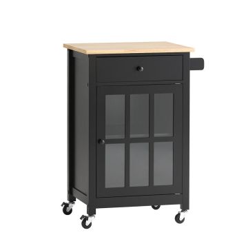 Кухонный шкаф на колесах 62x45,5x87см., черного/светло-коричневого цвета