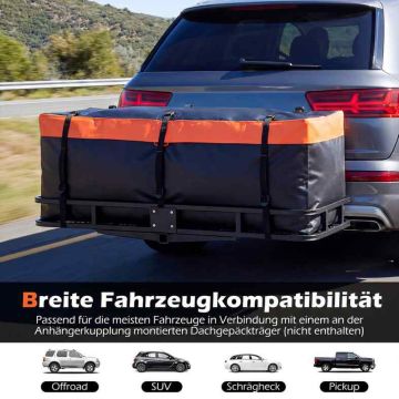 Rear cargo box for a car, 255 l, orange/black, 129 × 45 × 42 cm