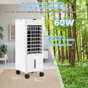 Испарительный охладитель воздуха, 3 в 1, Белый, 25,5 × 22 × 59 см