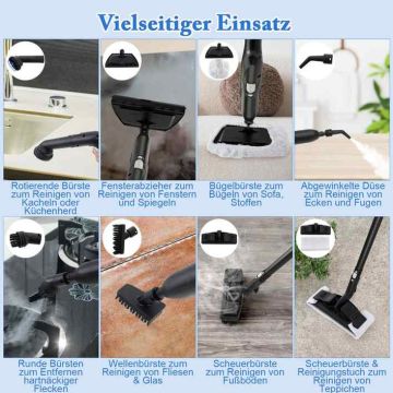 Steam cleaner, 15 attachments, 36 × 26 × 23 cm
