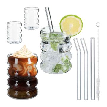 Стаканы для напитков Relaxdays 10050094.0, 4 шт. с соломинками, Ø 7,5 × 10 см
