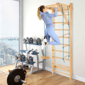 Gymnastics wall, with pull-up bar and rope ladder, 80 × 220 × 60 cm
