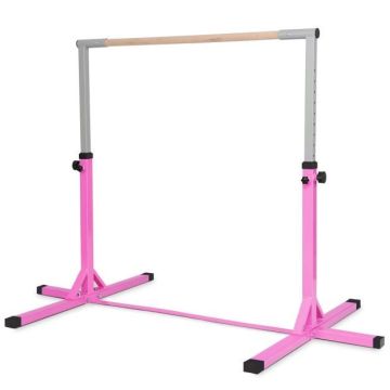 Gymnastics crossbar, adjustable height, Pink/blue, 200 × 121 × 91–150 cm
