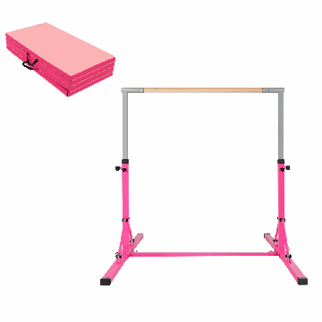 Gymnastics crossbar with mat, 4-piece mat, Pink, 136 × 172 × 90–150 cm