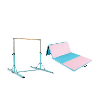 Gymnastics crossbar with mat, 4-piece mat, Green, 136 × 172 × 90–150 cm