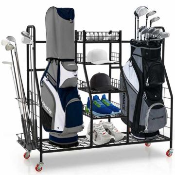 Golf equipment rack, 4 shelves, 120.65 × 38.1 × 105.41 cm