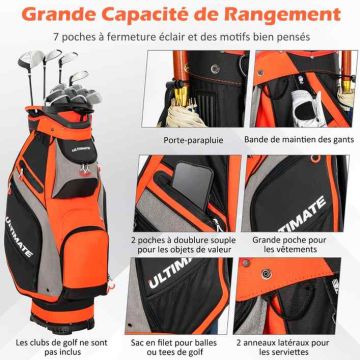 Golf bag, 14-way, 7 pockets, black/red, 42 × 31 × 130 cm
