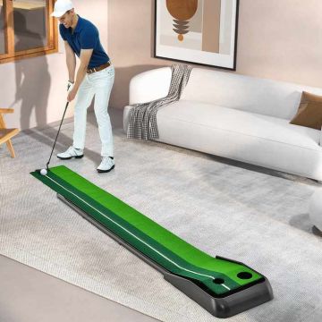 Golf putting practice mat, with automatic ball return, Green, 250 × 30 cm