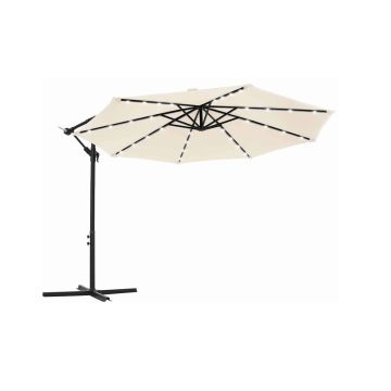 Päikesevari Ø 300 cm LED-tuledega (päikeseenergial töötav) ja alusega, beež