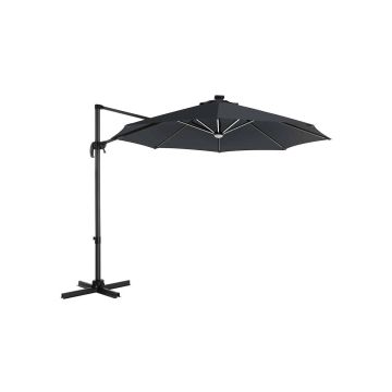 Päikesevari Ø 300 cm LED päikesevalgustuse ja alusega, hall