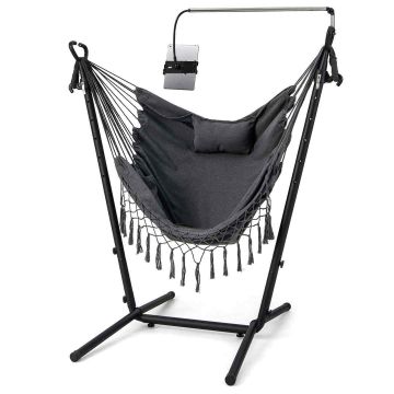 Hammock, with U-shaped stand, 152.4 × 106.68 × 96.52–146.05 cm