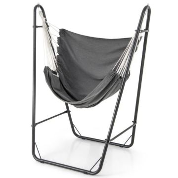 Hammock chair, with stand and side pocket, black/grey, 130 × 87 × 161 cm