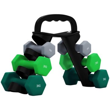 Комплект гантелей с подставкой, 6 шт., 1 кг, 2 кг и 3 кг
