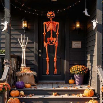 Halloween decoration - skeleton with pumpkin head, 62 × 14 inches