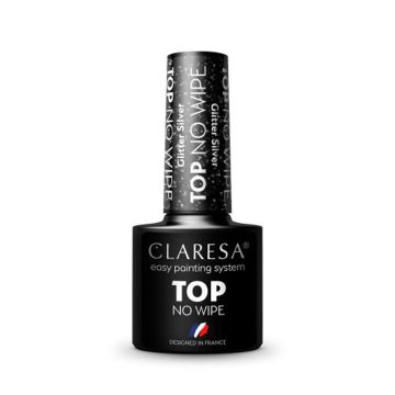 Hübriidne küünte pealislakk CLARESA TOP NO WIPE GLITTER SILVER, 5 g