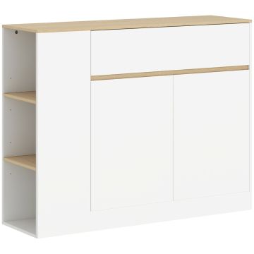 Буфет, 1 ящик и 3 полки, Белый/дуб, 106 × 81,2 × 30 см