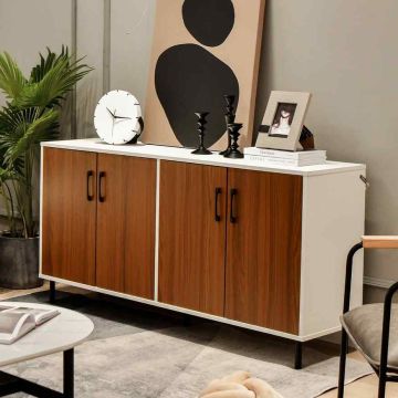 Cupboard, 2 cabinets, white/brown, 148 × 75.5 × 40 cm