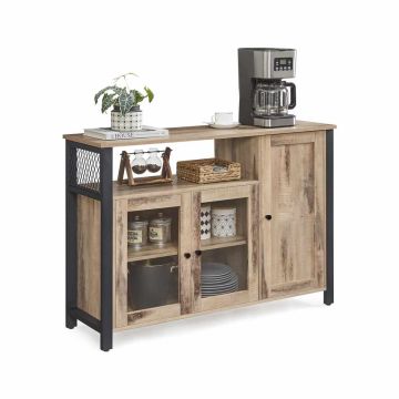 Puhvetkapp VASAGLE, 3 ust, pruun/must, 110 × 75 × 33 cm