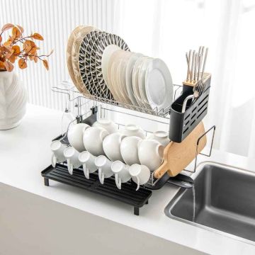 Dish Dryer, 2-Tier, Silver, 58 × 42 × 37 cm