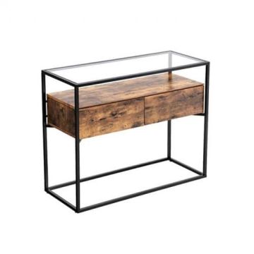 Konsoollaud klaasist pealispinnaga LNT11BX, pruun/must
