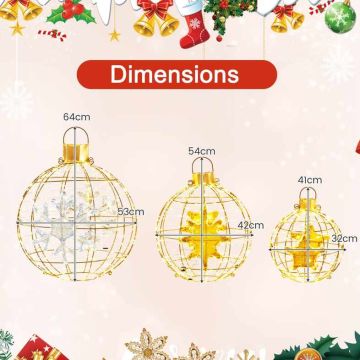 Pre-lit Christmas ball lights, 732 LED, 3 sizes, with hooks and stakes