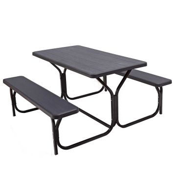 Picnic table and bench set, table and 2 benches, White/grey, 137 × 150 × 72 cm