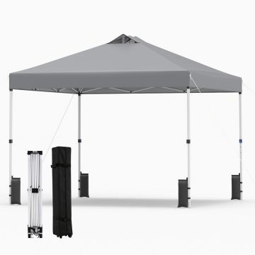 Retractable outdoor gazebo, 3 height settings, Grey, 300 × 300 × 250–270 cm