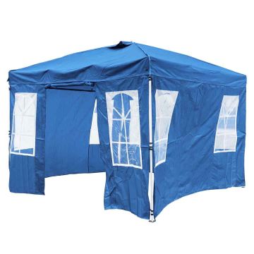 Retractable gazebo, 4 removable side panels, Blue, 300 × 300 × 259–279 cm