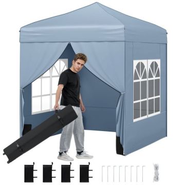 Foldable gazebo with 4 side walls and wheeled basket, gray