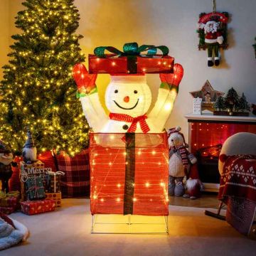 Pop-up 3D Snowman Decoration in Gift Box, 100 LED, Multicolor, 48 × 48 × 115 cm
