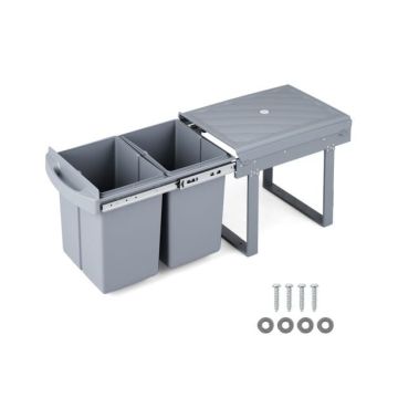 Pull-out waste bin under the sink, 2 × 20 l, Grey, 97.5 × 33.5 × 41 cm