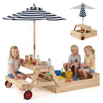 Retractable sandbox, with benches and table, 104.14 × 87.63 × 52.07 cm