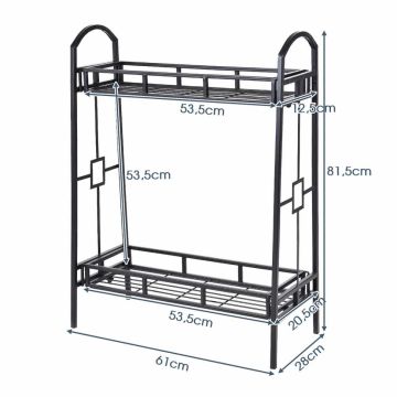 Black Metal Plant Stand with 2 Shelves, Indoor and Outdoor