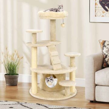 Cat Scratching Post, 2 Hanging Toys, Sand, 64 × 101 cm
