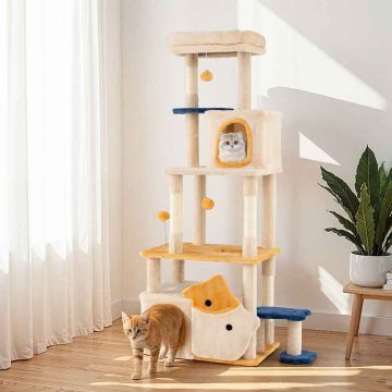 Cat scratching post, 2 hiding places, 85 × 42 × 159 cm