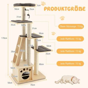 Cat Scratching Post, Multi-Level, 70 × 50 × 169 cm