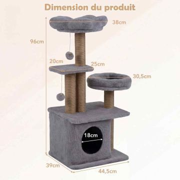 Cat scratching post, multi-level, Gray, 44.5 × 39 × 96 cm