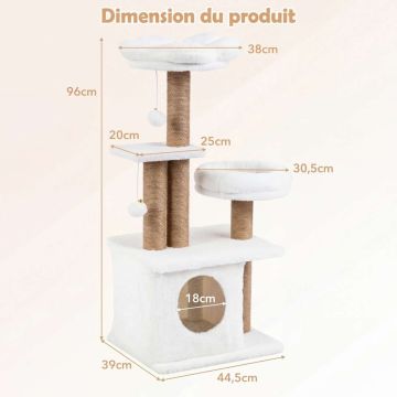 Cat scratching post, multi-level, Sand, 44.5 × 39 × 96 cm