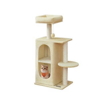 Cat scratching post FEANDREA, 2 caves, 2 scratching posts, Sand, 38 × 52 × 38 cm