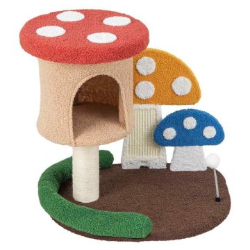 Cat scratching post, with house and platform, 60.96 × 49.53 × 59.69 cm