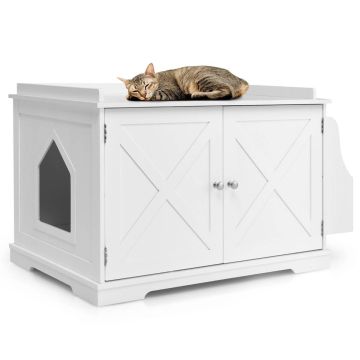 Cat litter box cabinet, closed, with removable divider, White, 87 × 54 × 52 cm