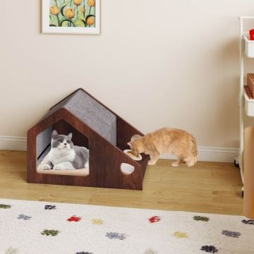 Cat house, 2 bowls, 60 × 40 × 40 cm