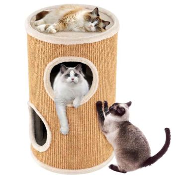 Cat house-scratching post, 4-storey, 3 hiding places, 36 × 36 × 59.5 cm