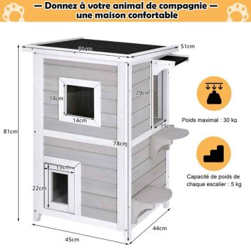 Cat house, two-story, 44.5 × 45.7 × 78.7 cm