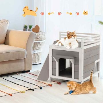 Cat house, two-story, 69.85 × 69.85 × 64.77 cm