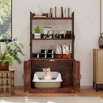 Cat toilet cabinet, 3 shelves, Brown/black, 80 × 48 × 145 cm