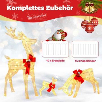 Christmas deer family decoration 3 pcs., with 230 LED bulbs, warm white light