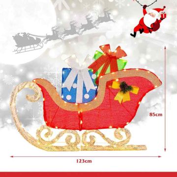 Christmas sleigh, 2D, 94 LED lights, 123 × 26 × 85 cm