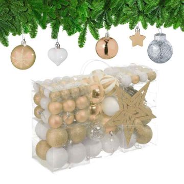 Kalėdiniai eglutės žaisliukai, plastikas, didelis rinkinys, 101 vnt